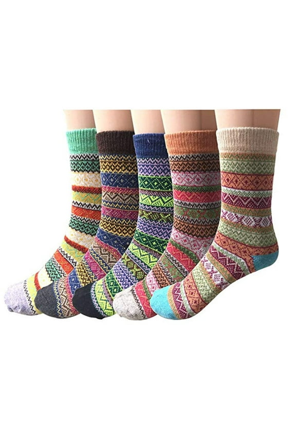 -A 5 Pairs Retro Thick Wool Winter Mid Tube Socks, Size 9-11