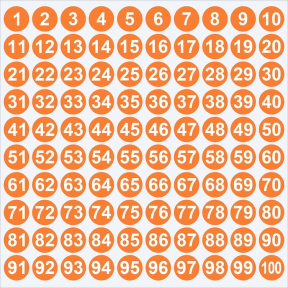 XmhyTop-A 5 Sheets Consecutive Number Stickers 2.5cm Round Self-Adhesive Number Labels 1-100, Coding Inventory Labels,Round Number Stickers,Orange