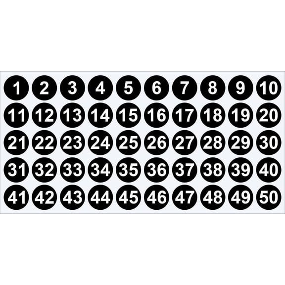 XmhyTop-A 5 Sheets Consecutive Number Stickers 2.5cm Round Self-Adhesive Number Labels 1-50, Coding Inventory Labels,Round Number Stickers,Black