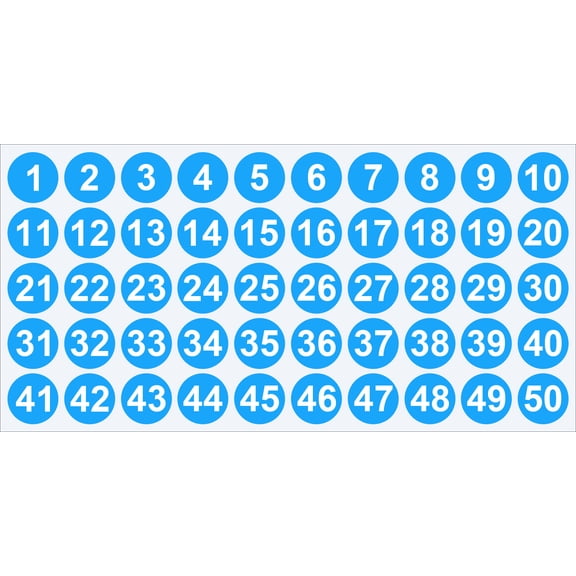 XmhyTop-A 5 Sheets Consecutive Number Stickers 2.5cm Round Self-Adhesive Number Labels 1-50, Coding Inventory Labels,Round Number Stickers,Blue