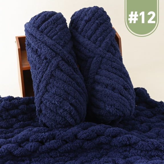 XmhyTop-A 500g Jumbo Cotton Acrylic Yarn Chunky Knitting Yarn for Hand Knitting, Soft Variegated Yarn,Drak Blue