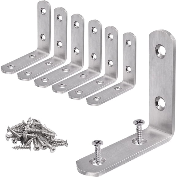 XmhyTop-A 6 Pack Silver L Bracket 6.5*6.5*1.9cm, Heavy Duty Corner Bracket with Screws, Right Angle Furniture Bracket for Heavy Duty Use