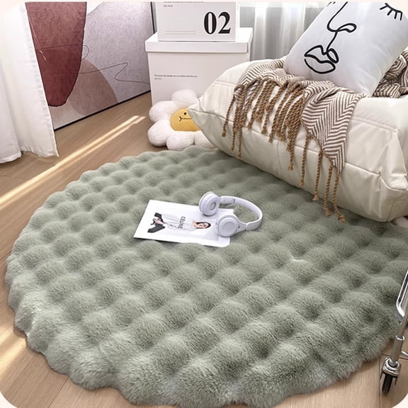 XmhyTop-A 60cm Faux Fur Round Rug Ultra Soft Plush Circle Carpet for Bedroom, Living Room Decor,Green