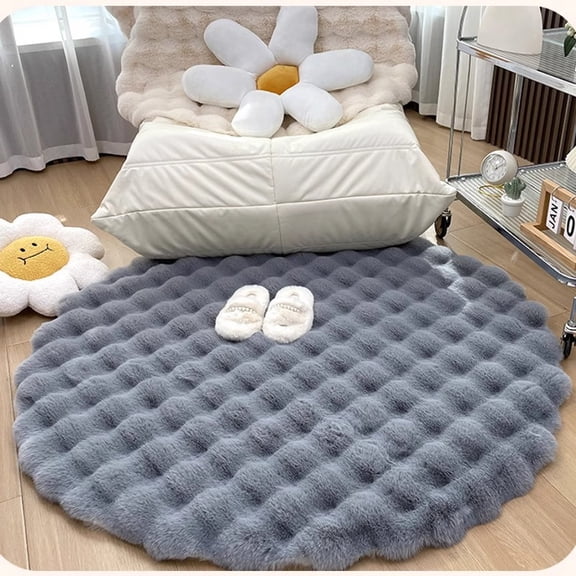 XmhyTop-A 60cm Faux Fur Round Rug Ultra Soft Plush Circle Carpet for Bedroom, Living Room Decor,Grey