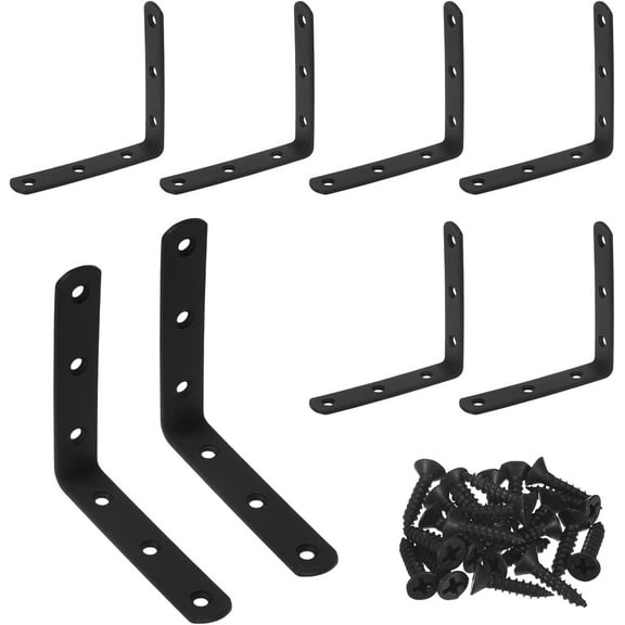 XmhyTop-A 8 Pack Black L Bracket 10*10cm, Corner Brace with Screws, Shelf Bracket, Furniture Bracket for Wood Furniture