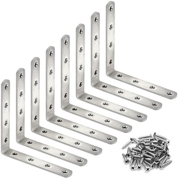 XmhyTop-A 8 Pack Silver L Bracket 12.5*12.5cm, Heavy Duty Corner Bracket with Screws, Right Angle Furniture Bracket for Heavy Duty Use