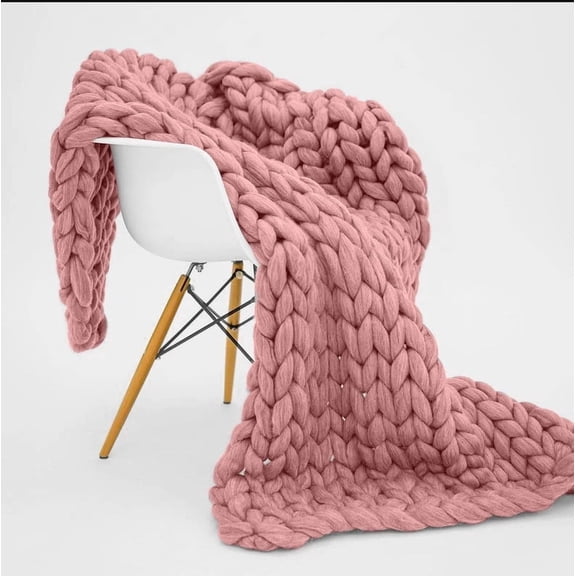 XmhyTop-A 80x80cm Chunky Knitted Throw Blanket Handmade Stretch Knit Blanket for Sofa, Bed, Chair, Soft Warm Decorative Blanket,Pink