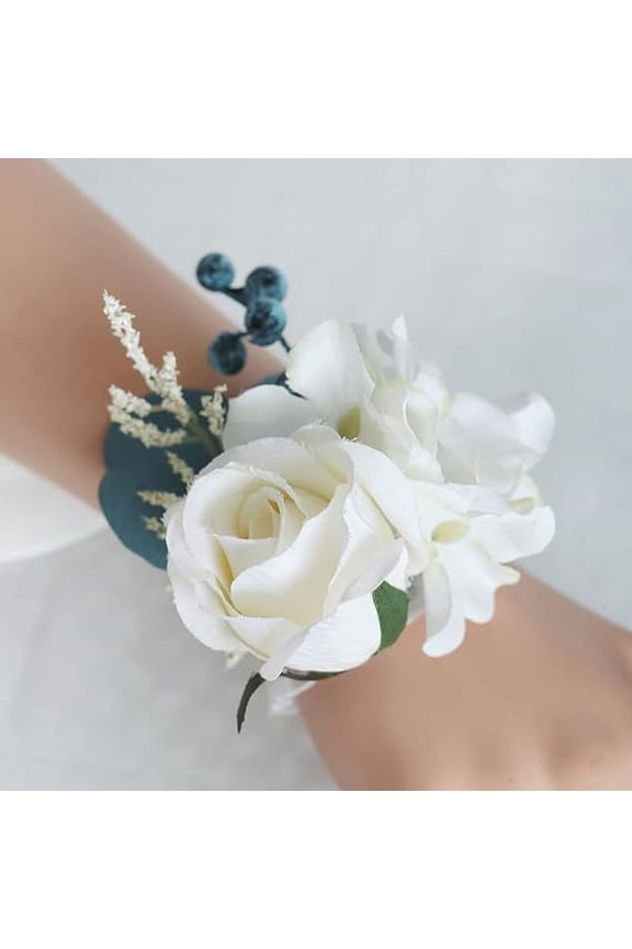 -A 9 inches White Cascading Bride Bouquet Waterfall Wedding Flower, Rose Peony Bride Bouquet with Eucalyptus for Centerpiece, Party and Wedding (Corsage)