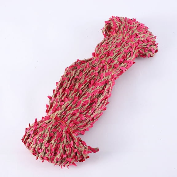 XmhyTop-A Artificial Braided Leaf Vine Garland, Natural Jute Rope Leaf Ribbon, Rustic Leaf Decorated Vine, Farmhouse Vine Rope for Wedding Birthday Party Wall Hanging Decor, 109 Yards,Dark Pink