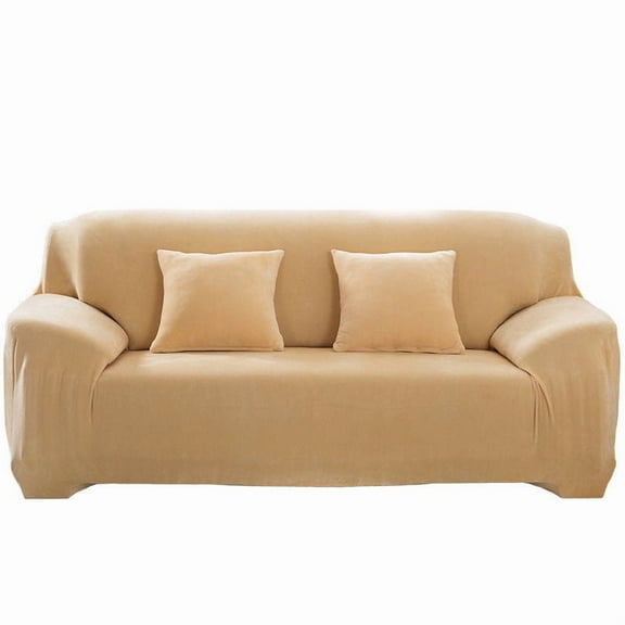 XmhyTop-A Beige Stretch Couch Cover, 4-Seater Plush Sofa Cover, Furniture Protector, Fitted Couch Slipcover, 1 Piece