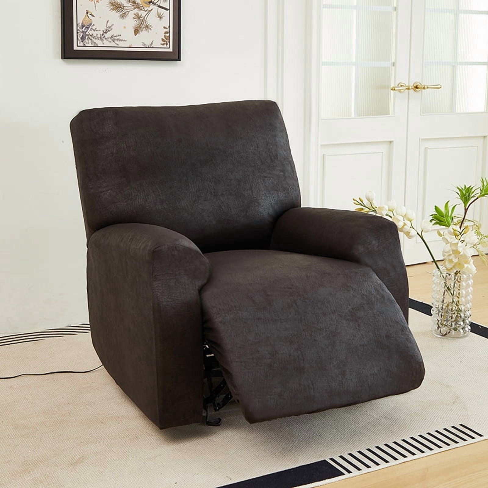 XmhyTop-A Black Non-Slip Sofa Cover, Leather-Like Chair Cover, Pet Proof Recliner Slipcover, Non-Pilling & Washable, 1 Piece，1-Seater