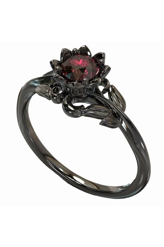 -A Black Red Flower Ring with Sparkling Rhinestones Size 6 Fashion Jewelry for Weddings, Birthdays Anniversaries