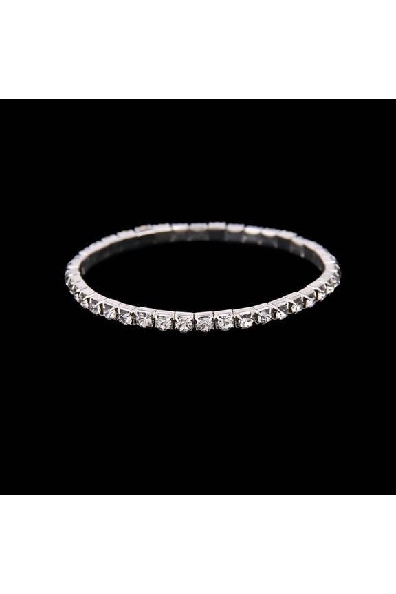 -A Bracelets Silver Rhinestone Bracelets, Stretch Stackable Sparkling Bracelets, 1 Piece, One-Size-Fits-Most, Ideal for Daily & Party Wear,1 Row