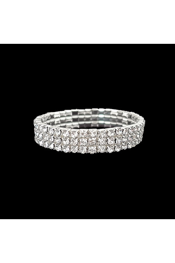 -A Bracelets Silver Rhinestone Bracelets, Stretch Stackable Sparkling Bracelets, 1 Piece, One-Size-Fits-Most, Ideal for Daily & Party Wear,3 Row