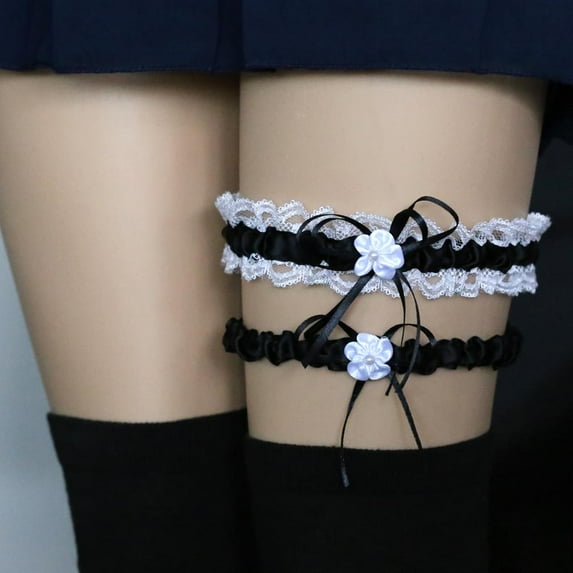 XmhyTop-A Bridal Leg Ring Garter Belt Set Black Adjustable 33-60cm Leg Circumference Lace & Ribbon Garter Set 1PC