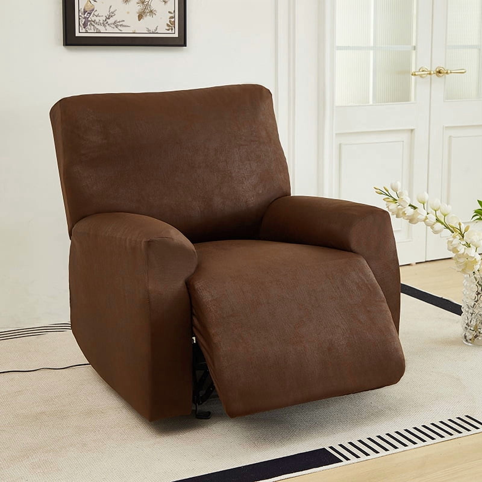 XmhyTop-A Brown Non-Slip Sofa Cover, Leather-Like Chair Cover, Pet Proof Recliner Slipcover, Non-Pilling & Washable, 1 Piece，1-Seater