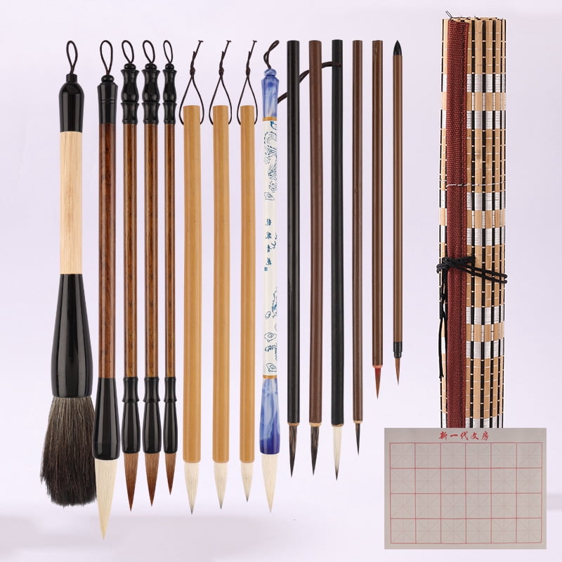 XmhyTop-A Calligraphy Brushes, 15-Piece Set Chinese Calligraphy Brushes, Watercolor Brushes Set for Kanji Writing, Drawing Brush Pen Use, Ideal for Beginners Art Enthusiasts,Style A