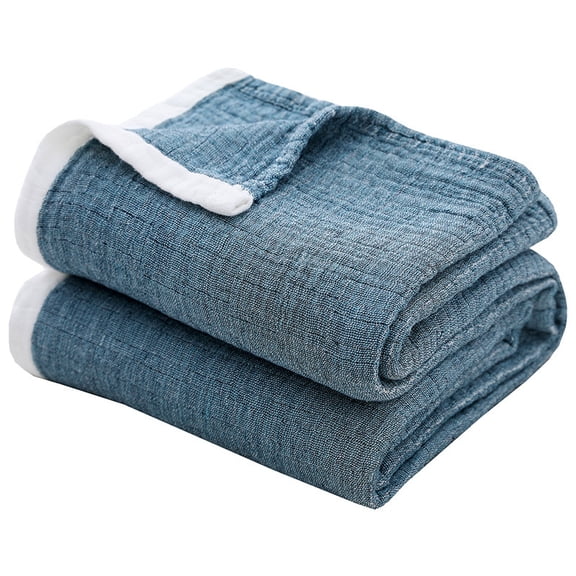 XmhyTop-A Cotton Blanket Throw Blanket Gauze Blanket, Soft Lightweight Throw for Bed Sofa Couch, Breathable Cotton Blanket, 130x150cm,Dark Blue