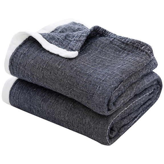 XmhyTop-A Cotton Blanket Throw Blanket Gauze Blanket, Soft Lightweight Throw for Bed Sofa Couch, Breathable Cotton Blanket, 130x150cm,Dark Grey