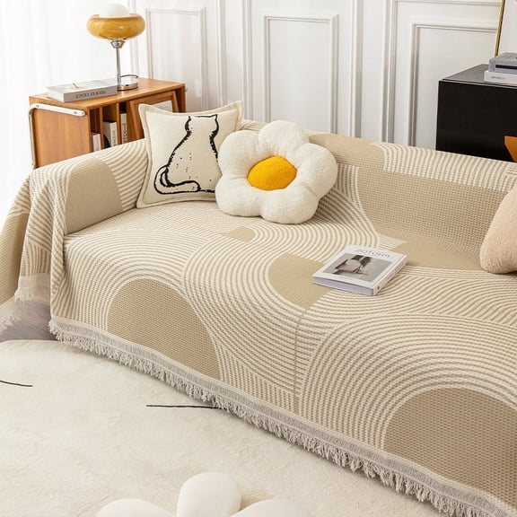 XmhyTop-A Couch Cotton Thread Cover Sofa Covers Sofa Towel Cover for Living Room Sofa Easy Fit Washable Furniture Sofa Protector 70.87*90.55inch (Khaki E)