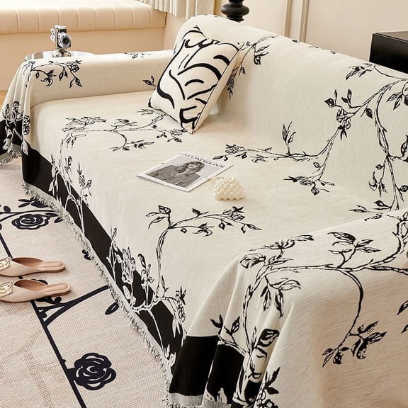 XmhyTop-A Couch Cover Chenille Sofa Covers Two-sided Sofa Towel Cover for Living Room Sofa Easy Fit Washable Furniture Sofa Protector 70.87*51.18inch (Black)