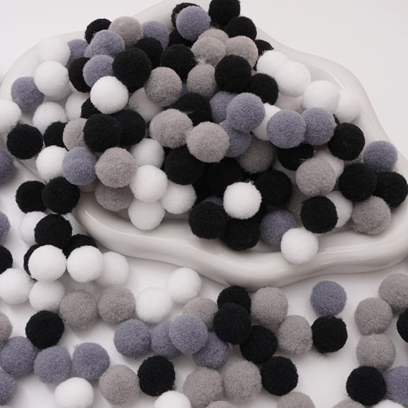 XmhyTop-A Craft Supplies 200 Pcs 1.5cm Fluffy Pompoms, DIY Decorations Party Decorations,for Crafts Holiday Party Decor Pompoms, Christmas Ornament Making Supplies,Black White