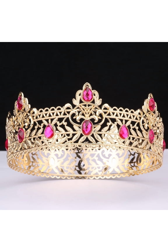 -A Crown King Crown, Birthday Crown, Wedding Crown Headpiece, Cosplay King Crown, Elegant Decorative Crown Headbands - 1 Pc 16.516.56.5cm,Gold Pink