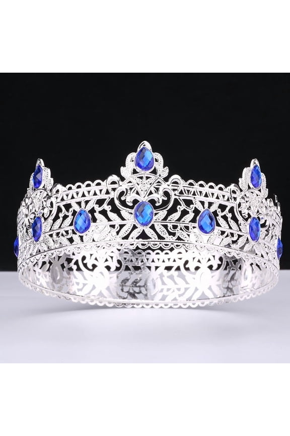 -A Crown King Crown, Birthday Crown, Wedding Crown Headpiece, Cosplay King Crown, Elegant Decorative Crown Headbands - 1 Pc 16.516.56.5cm,Silver Blue