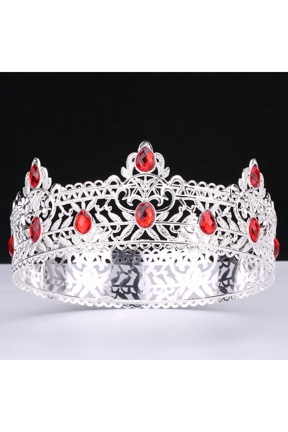 -A Crown King Crown, Birthday Crown, Wedding Crown Headpiece, Cosplay King Crown, Elegant Decorative Crown Headbands - 1 Pc 16.516.56.5cm,Silver Red
