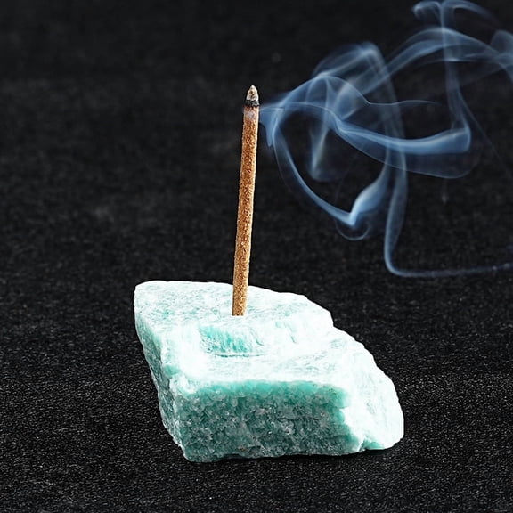 XmhyTop-A Crystal Incense Holder Set of 2 Rough Stone Incense Burner, Meditation Stone Decor for Aromatherapy, Yoga Serenity Stone Ornament,Light Blue