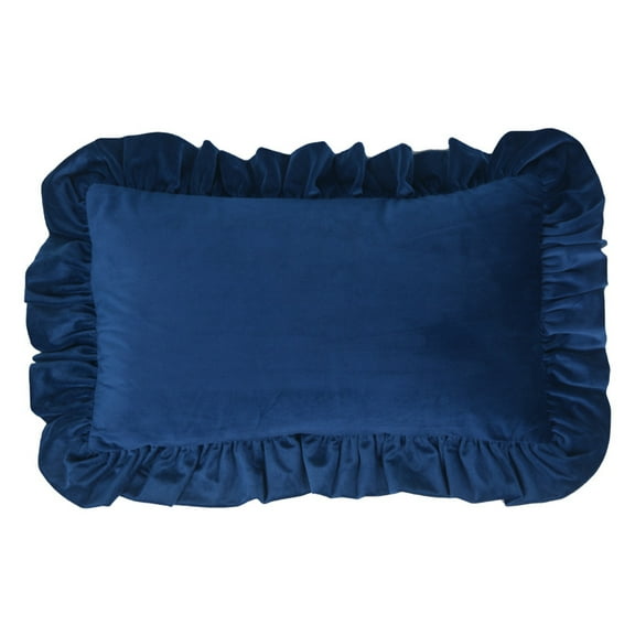 XmhyTop-A Dark Blue Velvet Pillowcase 30*50cm Throw Pillow Cover Backrest Cushion with Aesthetic Lotus Leaf Edge, 1 Piece
