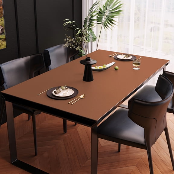 XmhyTop-A Faux Leather Tablecloth 100x50cm, Rectangle Table Protector Pad, Waterproof Wipeable PU Table Cover for Dining Office, 1 Piece,Brown