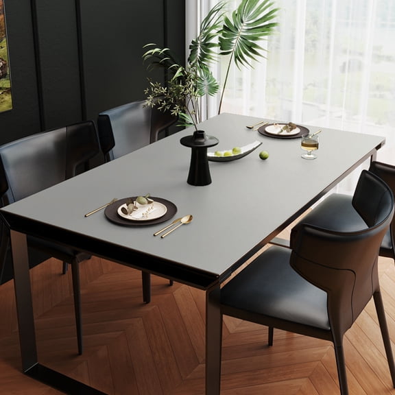 XmhyTop-A Faux Leather Tablecloth 100x50cm, Rectangle Table Protector Pad, Waterproof Wipeable PU Table Cover for Dining Office, 1 Piece,Grey