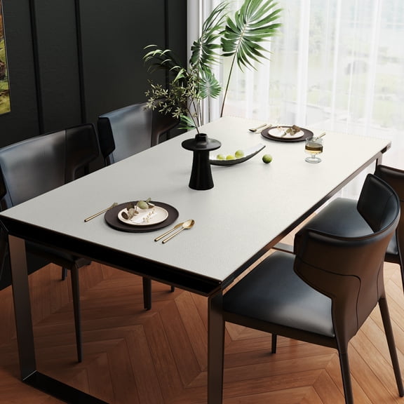 XmhyTop-A Faux Leather Tablecloth 100x50cm, Rectangle Table Protector Pad, Waterproof Wipeable PU Table Cover for Dining Office, 1 Piece,White