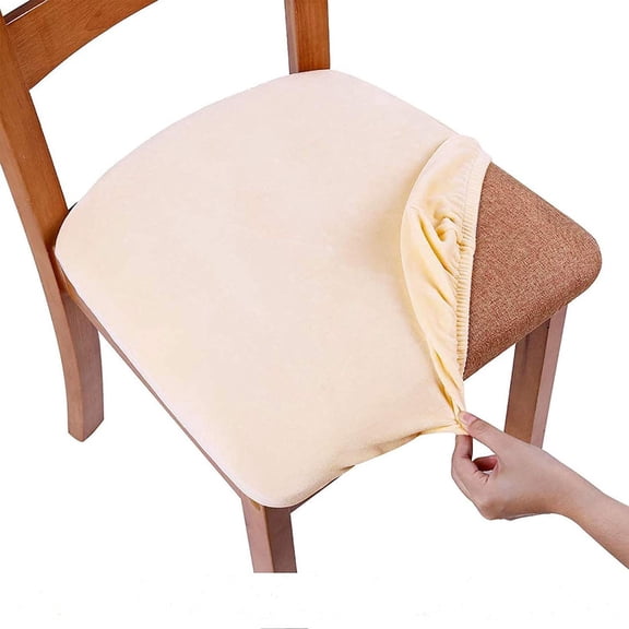 XmhyTop-A Faux Silver Fox Fur Dining Chair Slipcover Stretchable Chair Cushion Cover with Anti-Slip Bottom, Faux Fur Seat Protector,Beige