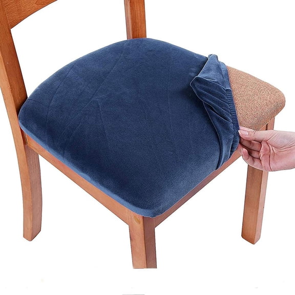 XmhyTop-A Faux Silver Fox Fur Dining Chair Slipcover Stretchable Chair Cushion Cover with Anti-Slip Bottom, Faux Fur Seat Protector,Blue