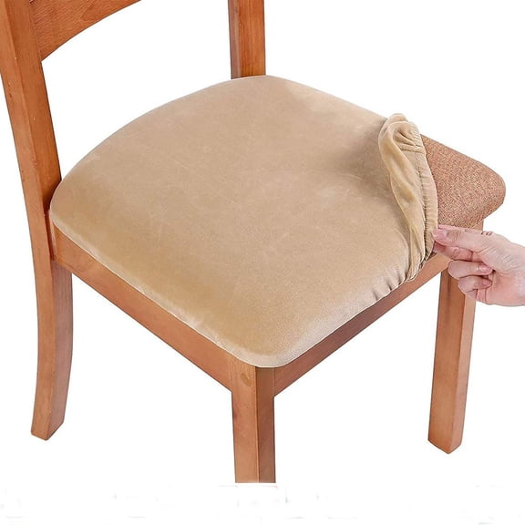 XmhyTop-A Faux Silver Fox Fur Dining Chair Slipcover Stretchable Chair Cushion Cover with Anti-Slip Bottom, Faux Fur Seat Protector,Khaki