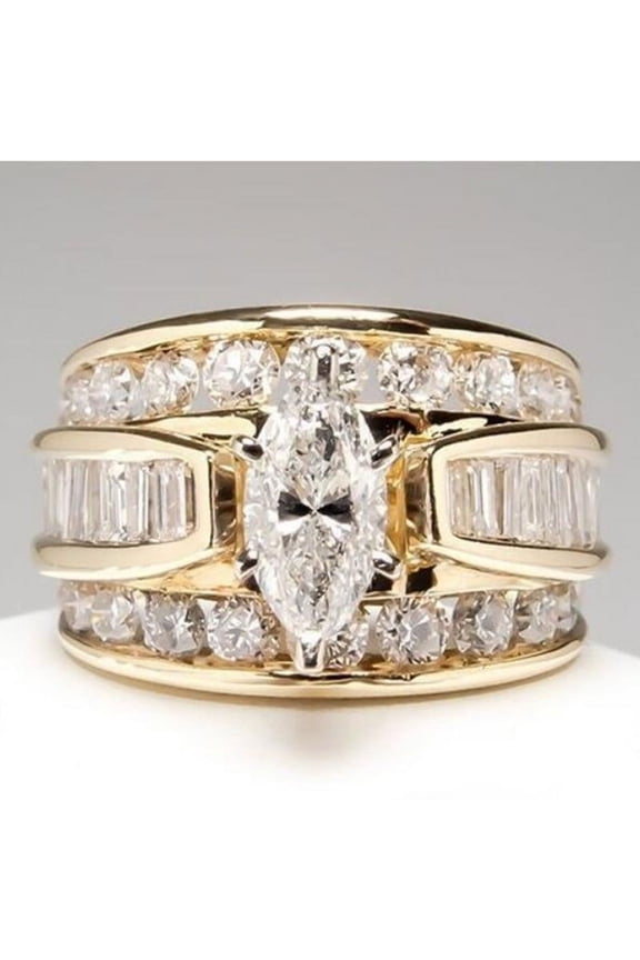 -A Gold Multi Row Engagement Wedding Band Promise Ring Size 10 Shiny Cubic Zirconia Eternity Design for Bridal Anniversary Gifts
