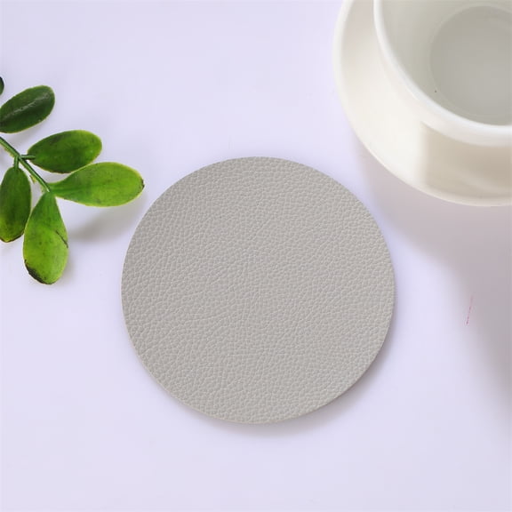 XmhyTop-A Grey Faux Leather Cup Coasters 10x10cm Tabletop Protectors, 4-Pack Drink Coasters for Home Office, Non-Slip