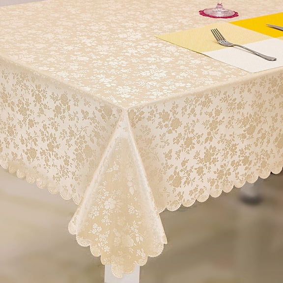 XmhyTop-A Heavy Duty Tablecloth 152x152cm, Square Jacquard Waterproof Table Cover, Indoor Dining Room PVC Tablecloth, 1-Piece Wipeable Formal Table Cover,Style B,Khaki