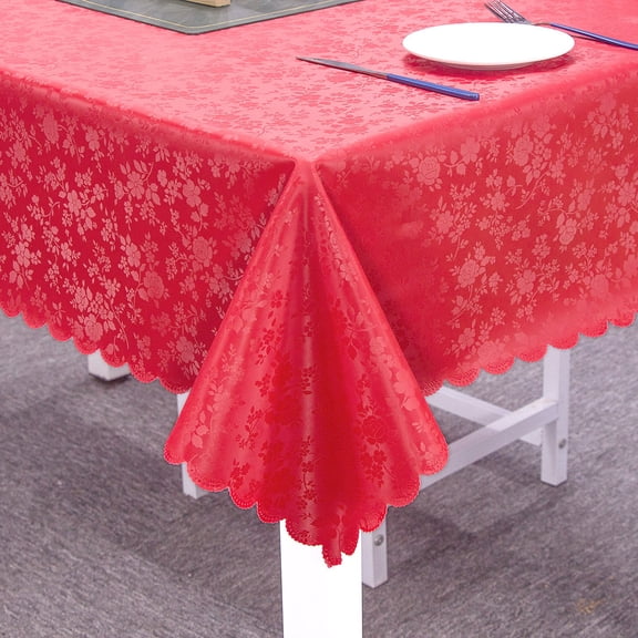 XmhyTop-A Heavy Duty Tablecloth 152x152cm, Square Jacquard Waterproof Table Cover, Indoor Dining Room PVC Tablecloth, 1-Piece Wipeable Formal Table Cover,Style B,Red