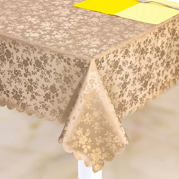 XmhyTop-A Heavy Duty Tablecloth 152x152cm, Square Jacquard Waterproof Table Cover, Indoor Dining Room PVC Tablecloth, 1-Piece Wipeable Formal Table Cover,Style B,Brown