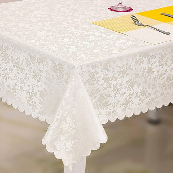 XmhyTop-A Heavy Duty Tablecloth 152x152cm, Square Jacquard Waterproof Table Cover, Indoor Dining Room PVC Tablecloth, 1-Piece Wipeable Formal Table Cover,Style B,White