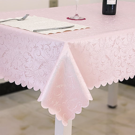 XmhyTop-A Heavy Duty Tablecloth 152x152cm, Square Jacquard Waterproof Table Cover, Indoor Dining Room PVC Tablecloth, 1-Piece Wipeable Formal Table Cover,Style A,Pink