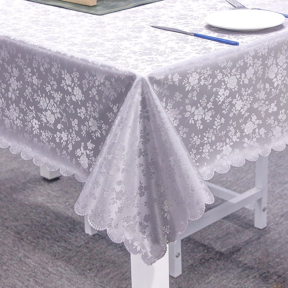 XmhyTop-A Heavy Duty Tablecloth 152x152cm, Square Jacquard Waterproof Table Cover, Indoor Dining Room PVC Tablecloth, 1-Piece Wipeable Formal Table Cover,Style B,Grey