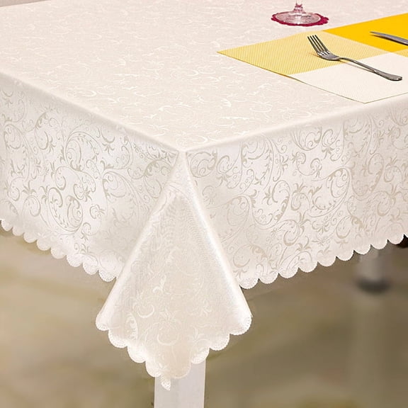 XmhyTop-A Heavy Duty Tablecloth 152x152cm, Square Jacquard Waterproof Table Cover, Indoor Dining Room PVC Tablecloth, 1-Piece Wipeable Formal Table Cover,Style A,White