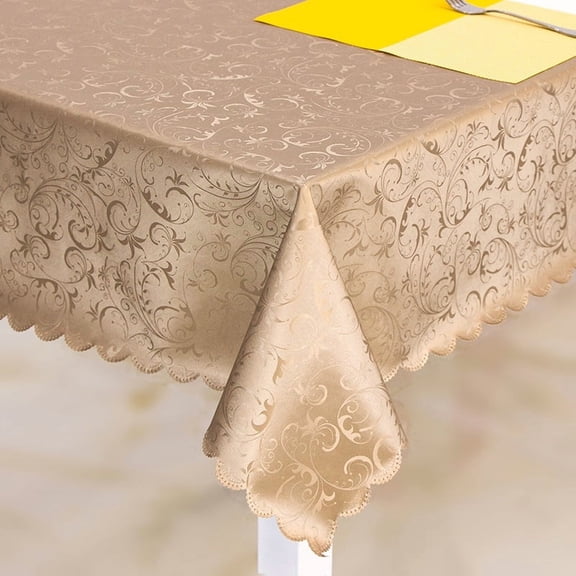 XmhyTop-A Heavy Duty Tablecloth 152x152cm, Square Jacquard Waterproof Table Cover, Indoor Dining Room PVC Tablecloth, 1-Piece Wipeable Formal Table Cover,Style A,Brown