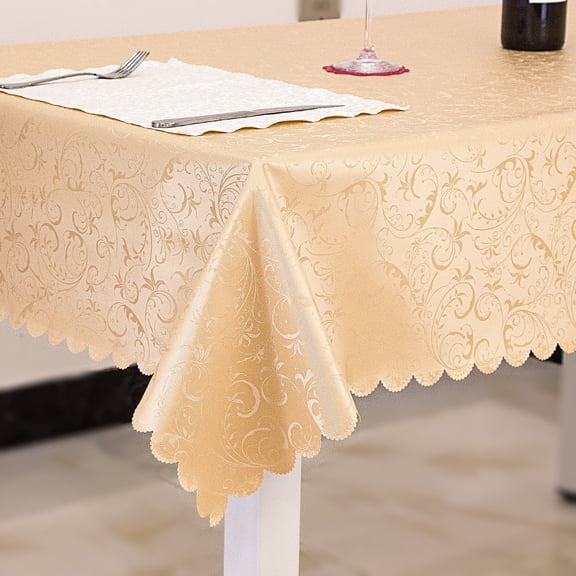 XmhyTop-A Heavy Duty Tablecloth 152x152cm, Square Jacquard Waterproof Table Cover, Indoor Dining Room PVC Tablecloth, 1-Piece Wipeable Formal Table Cover,Style A,Dark Khaki