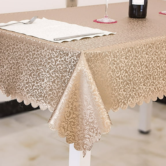 XmhyTop-A Heavy Duty Tablecloth 152x152cm, Square Jacquard Waterproof Table Cover, Indoor Dining Room PVC Tablecloth, 1-Piece Wipeable Formal Table Cover,Style C,Brown