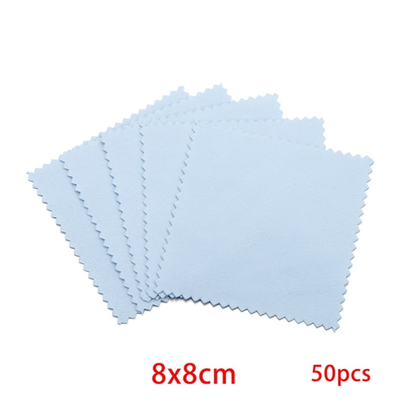 XmhyTop-A Jewelry Cleaning Cloths 50 Pack 8x8cm Suede Polishing Cloths for Silver, Gold, Mini Square Jewelry Shine Cloth for Daily Care,Light Blue